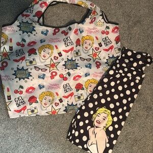 Marilyn Monroe canvas tote bag and SHEIN leggings